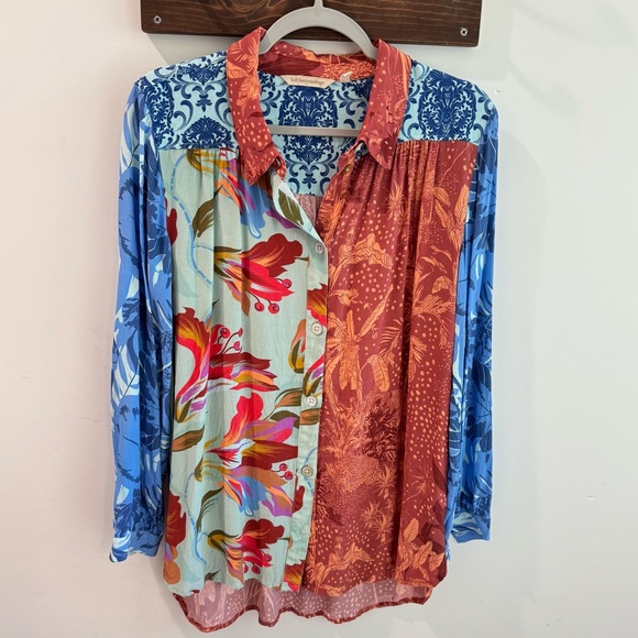 Soft Surroundings Hermosa Mixed Print Bohemian Button Up Top Size Large - Picture 1 of 7